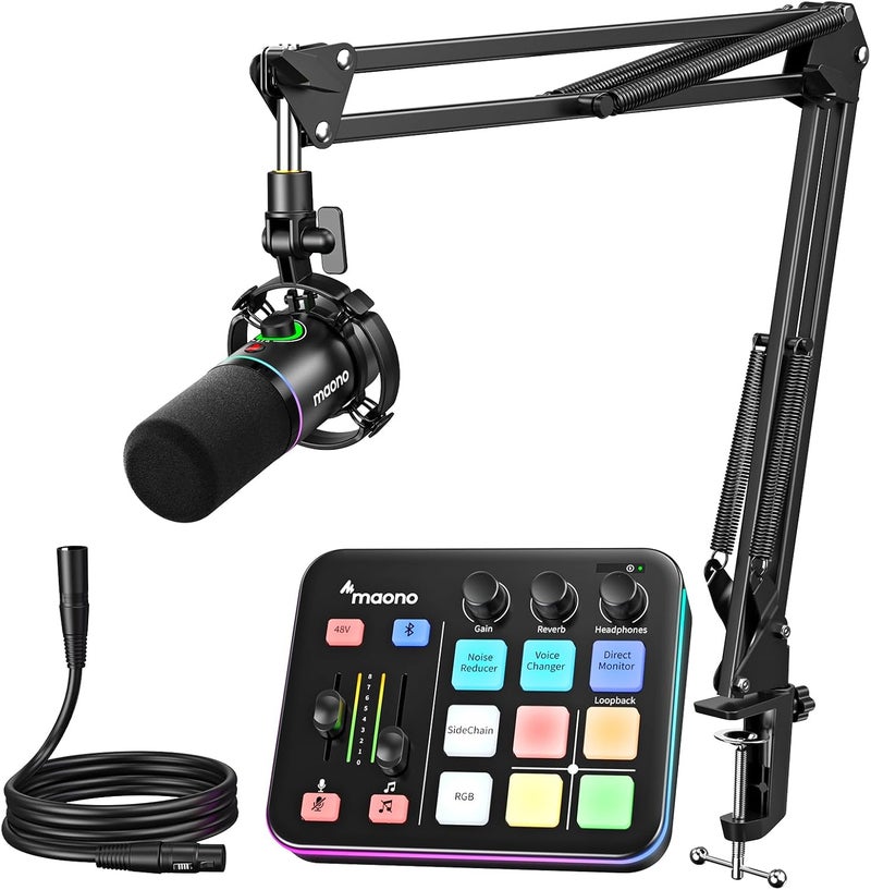 Maono Gaming Streaming Equipment Bundle: Audio Interface Mixer and XLR Dynamic Mic RGB Noise Reduction Live Streaming Podcasting MaonoCaster PD200XS&G1 NEO - Image 1